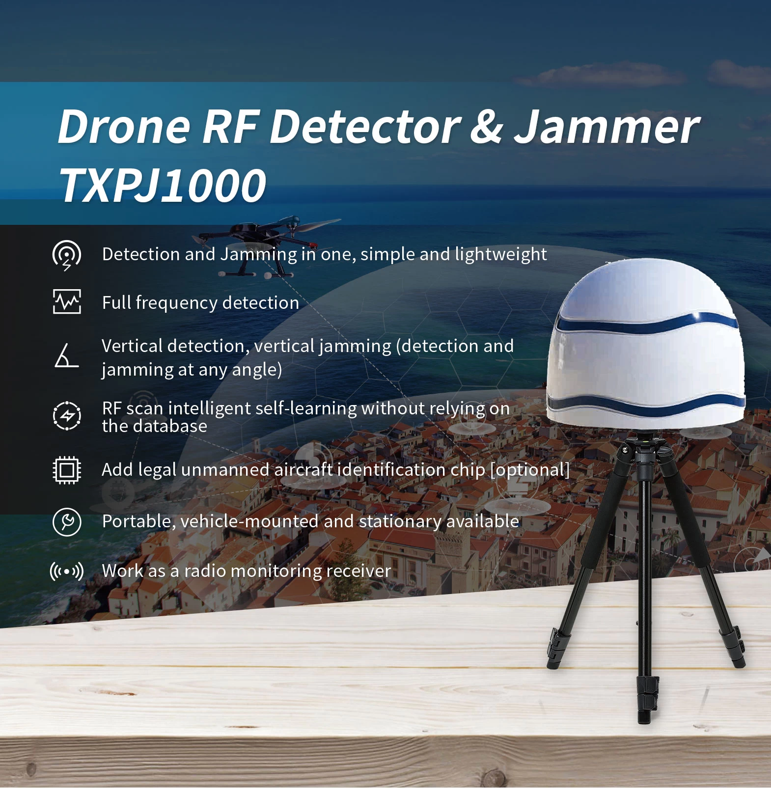 Drone RF Detector & Jammer TXPJ1000 - Drone Defense - 1